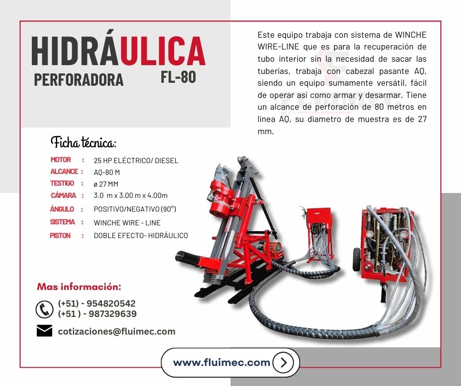 Hidráulica FL-80 Minería perforadora diamantina